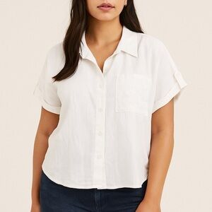 Billy t short story ivory collared camp shirt button front